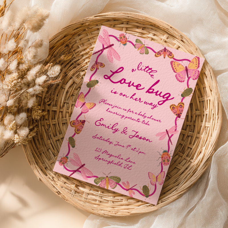 Love Bug Baby Shower Invitation Bundle Pink BS306
