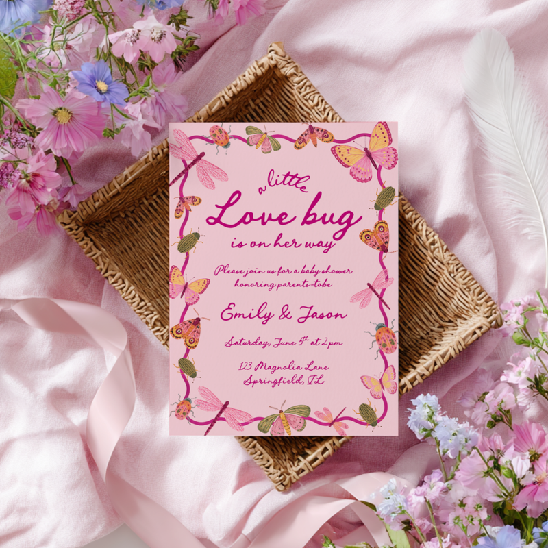 Little Love Bug Baby Shower Invitation Pink BS306