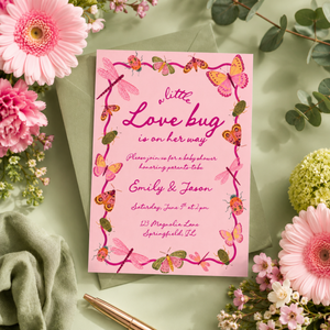 Little Love Bug Baby Shower Invitation Pink BS306