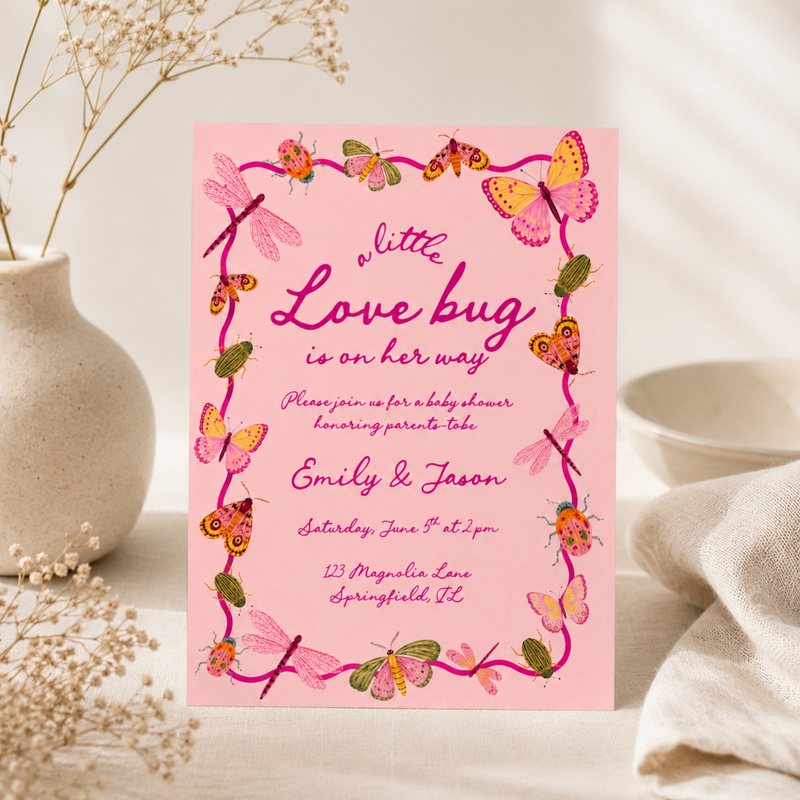 Little Love Bug Baby Shower Invitation Pink BS306