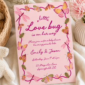Little Love Bug Baby Shower Invitation Pink BS306