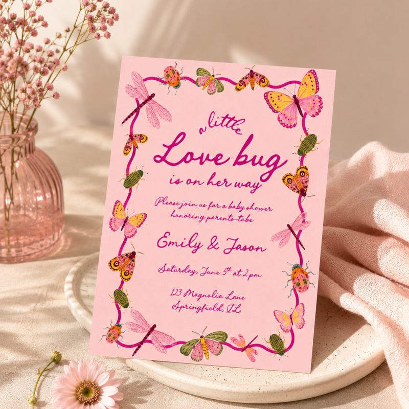 Little Love Bug Baby Shower Invitation Pink BS306