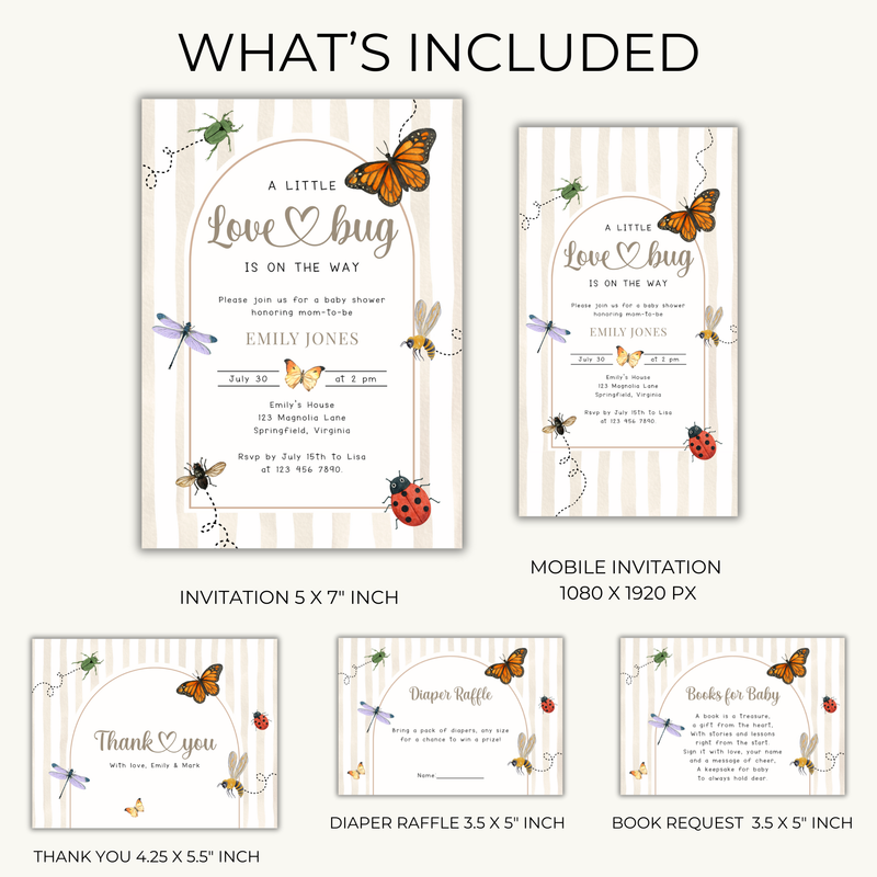 Love Bug Baby Shower Invitation Bundle BS276