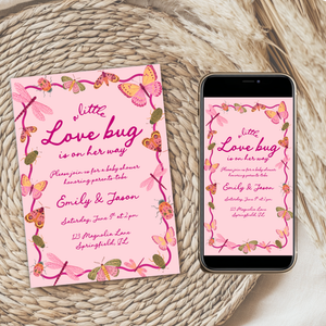 Love Bug Baby Shower Invitation Bundle Pink BS306