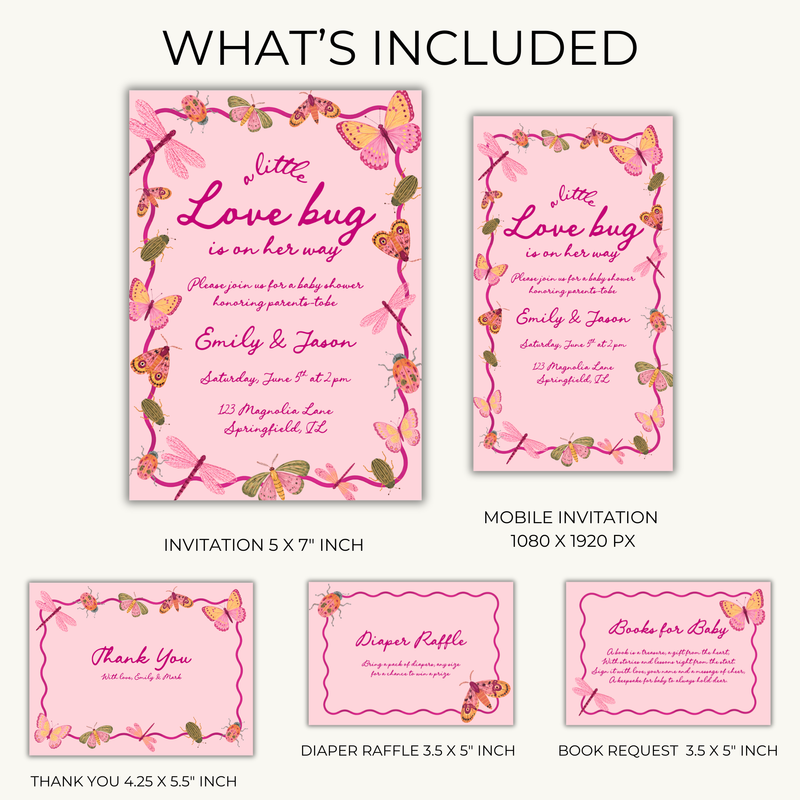 Love Bug Baby Shower Invitation Bundle Pink BS306