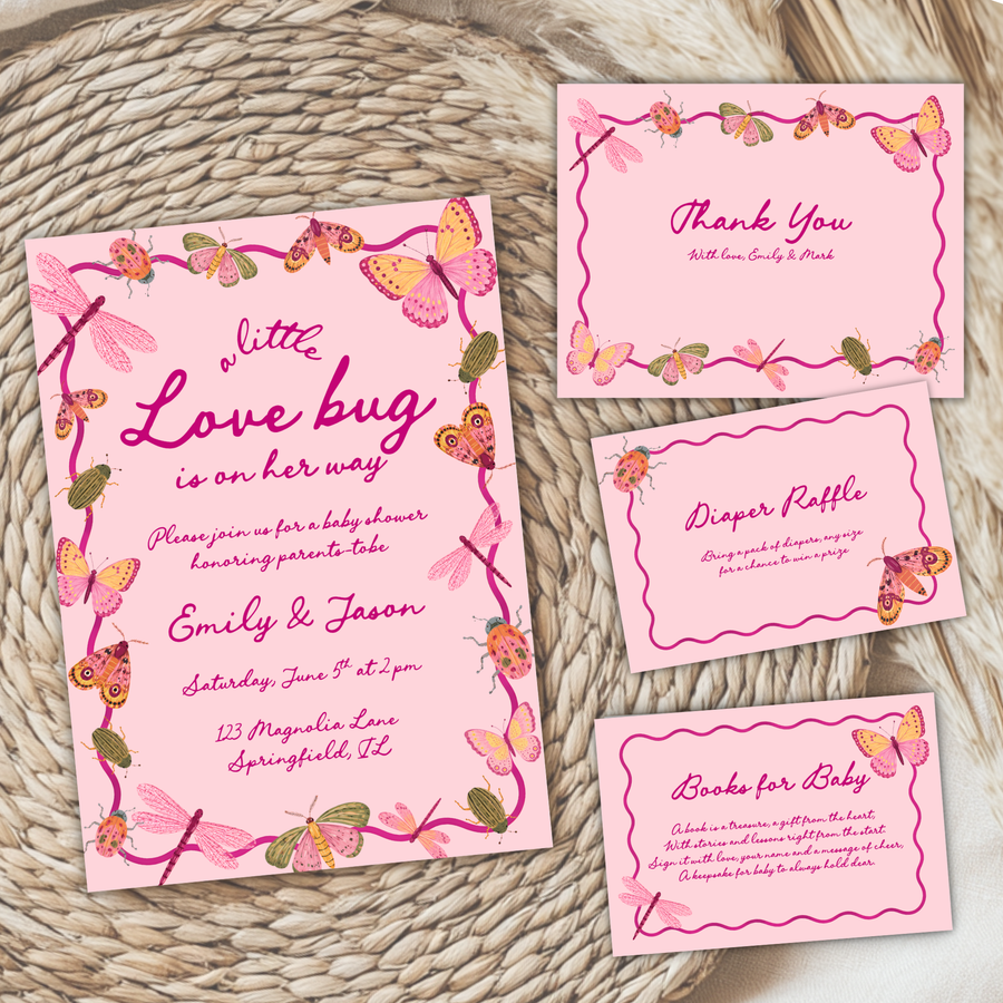 Love Bug Baby Shower Invitation Bundle Pink BS306