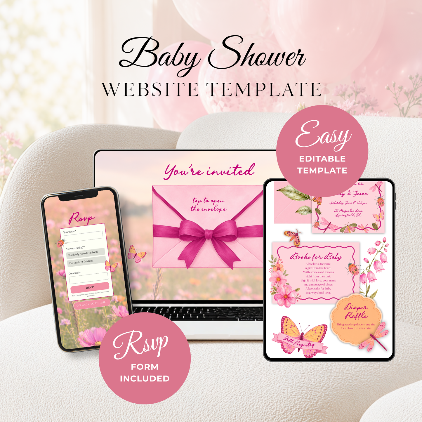 Love Bug Baby Shower Website Invite with RSVP BS306