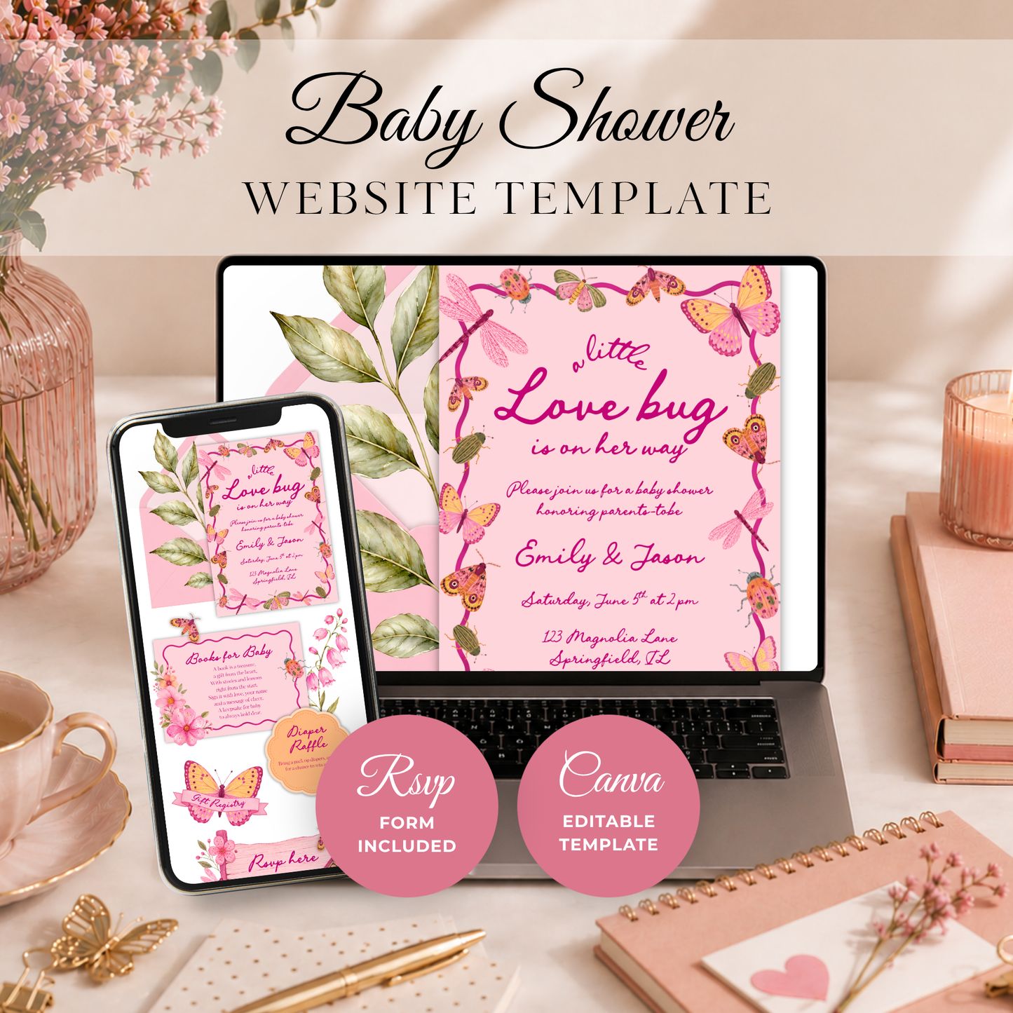 Love Bug Baby Shower Website Invite with RSVP BS306