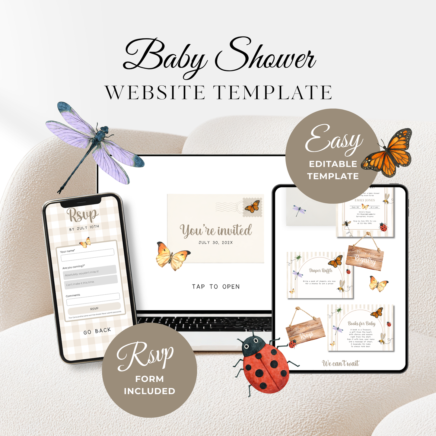 Love Bug Baby Shower Website Template - Editable RSVP Website