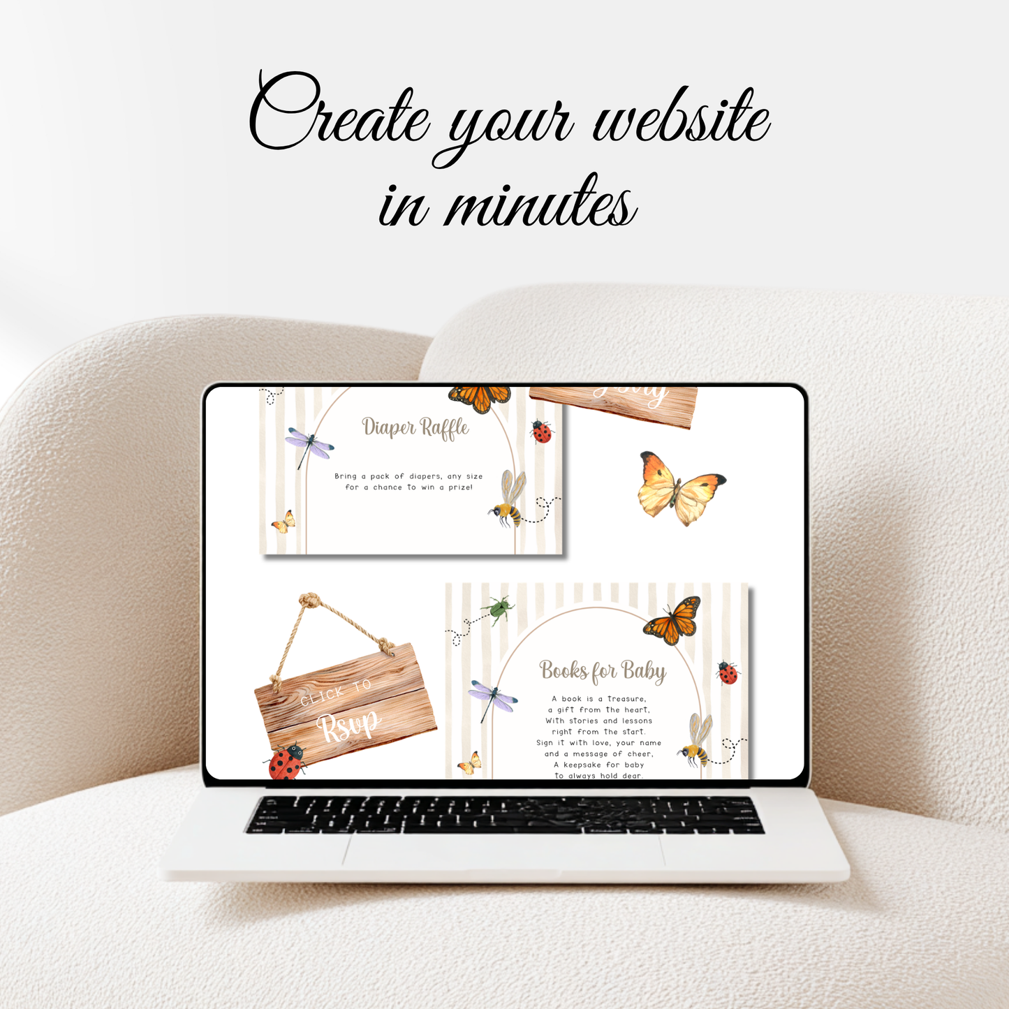 Love Bug Baby Shower Website Template - Editable RSVP Website