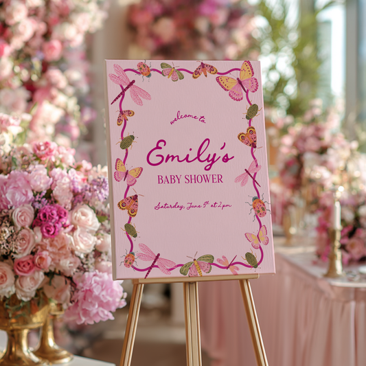 Pink Love Bug Baby Shower Welcome Sign BS306