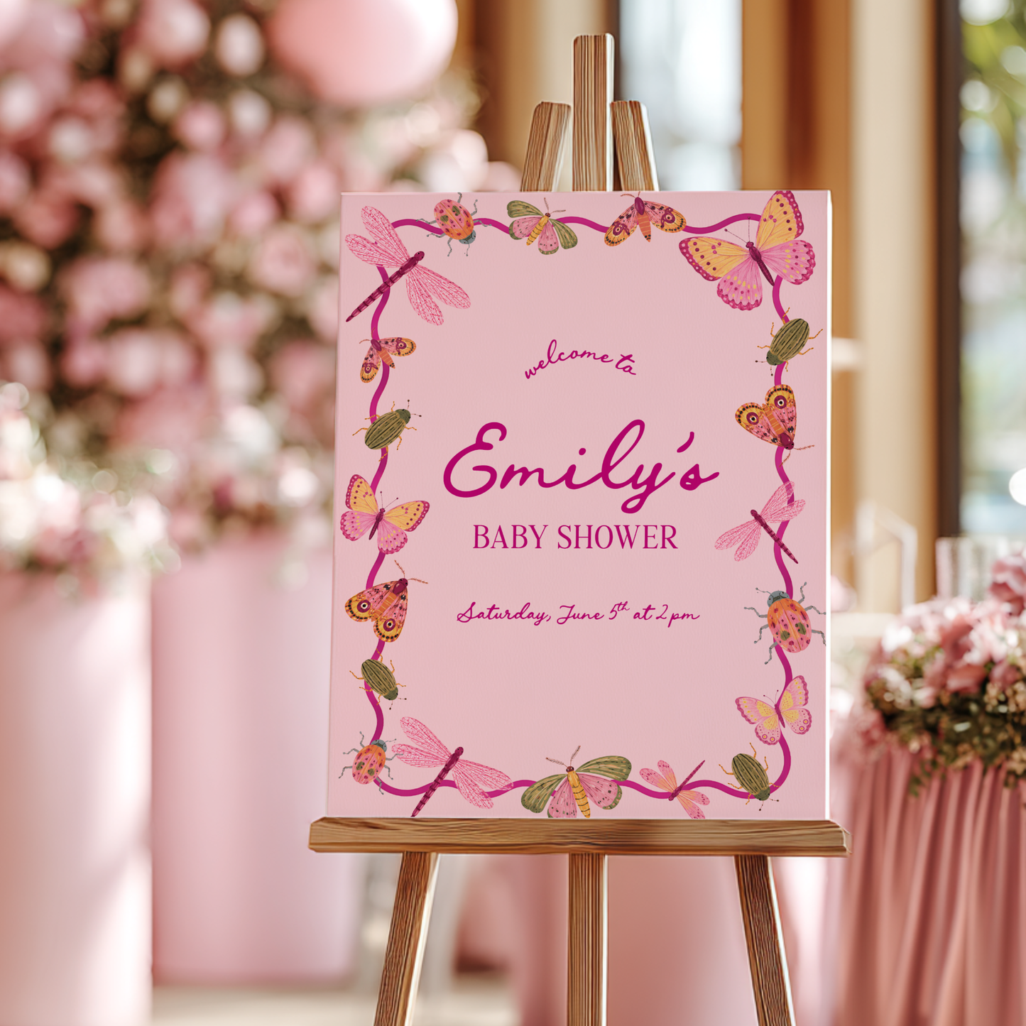 Pink Love Bug Baby Shower Welcome Sign BS306