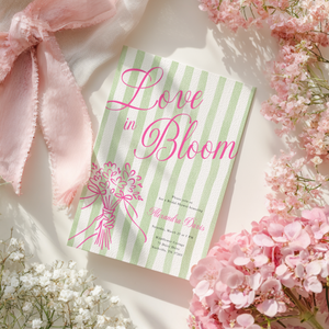 Love In Bloom Bridal Shower Invitation - Preppy Green Stripe Invite L128