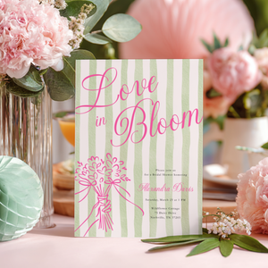 Love In Bloom Bridal Shower Invitation - Preppy Green Stripe Invite L128
