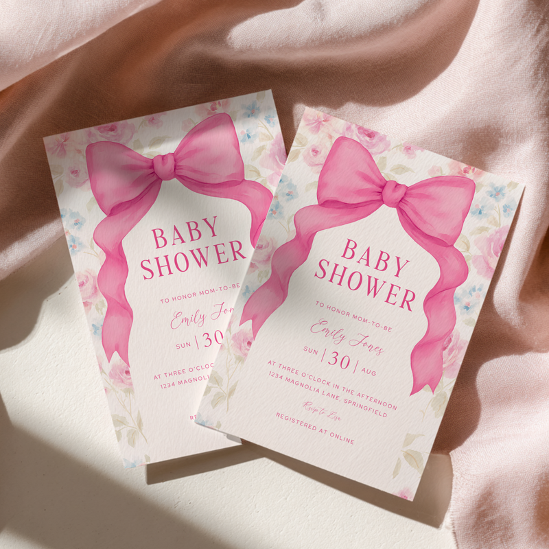 Baby Shower Invitation - Love Shack Pink Bow BS204