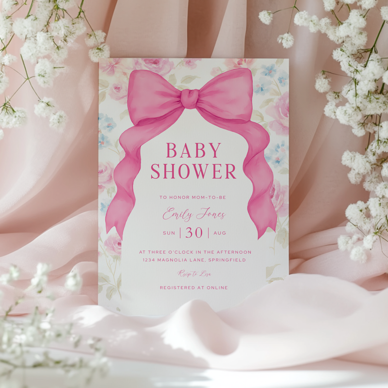 Baby Shower Invitation - Love Shack Pink Bow BS204