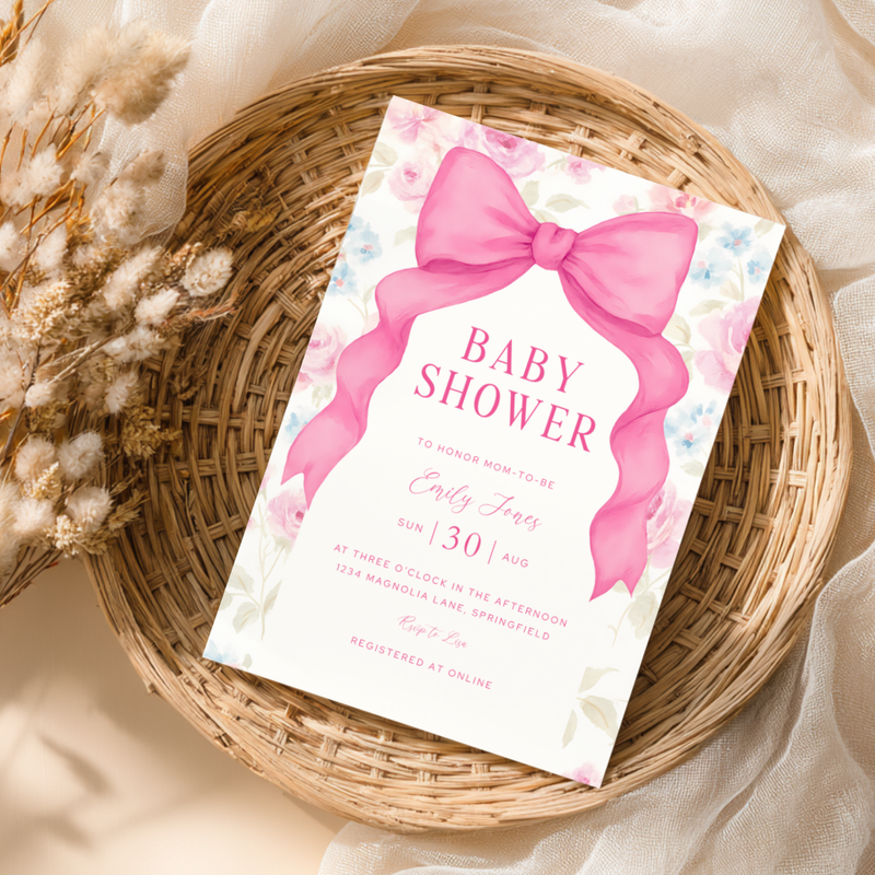 Baby Shower Invitation - Love Shack Pink Bow BS204