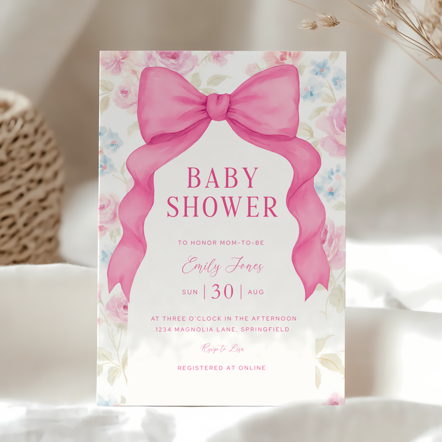Baby Shower Invitation - Love Shack Pink Bow BS204
