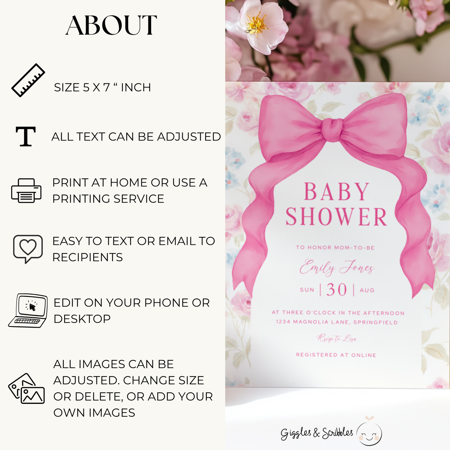 Baby Shower Invitation - Love Shack Pink Bow BS204