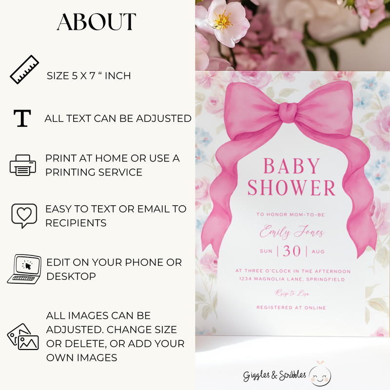 Baby Shower Invitation - Love Shack Pink Bow BS204