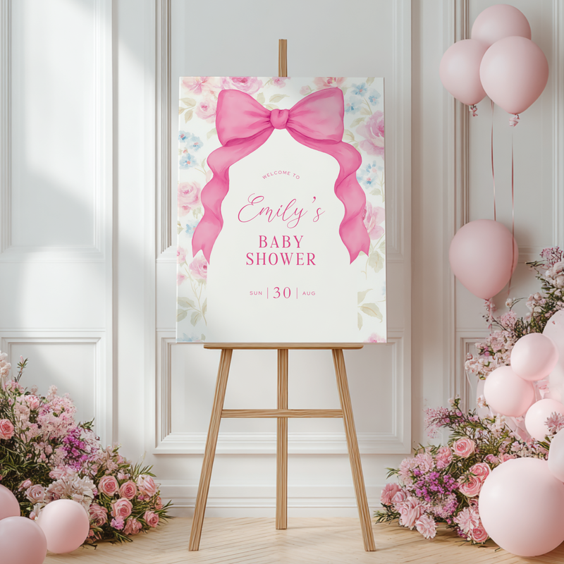 Baby Shower Welcome Sign - Pink Love Shack Coquette Bow BS204