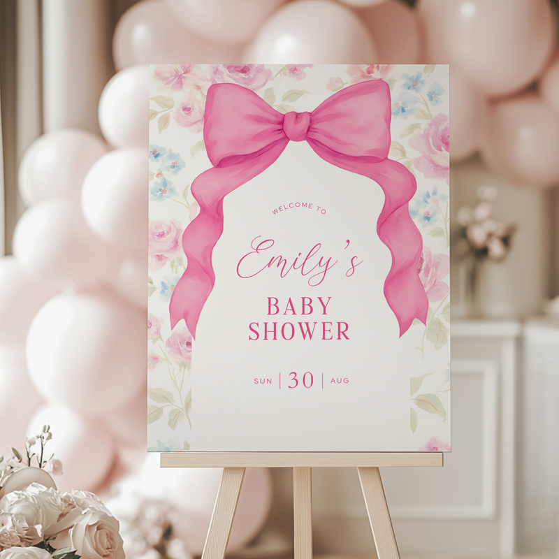 Baby Shower Welcome Sign - Pink Love Shack Coquette Bow BS204