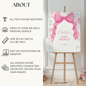 Baby Shower Welcome Sign - Pink Love Shack Coquette Bow BS204
