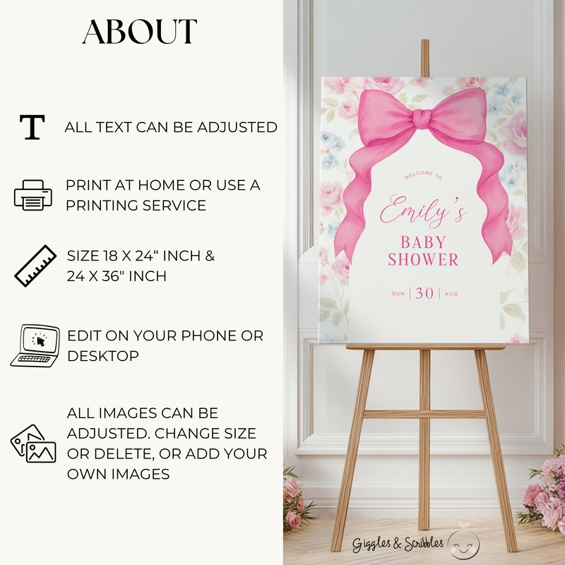Baby Shower Welcome Sign - Pink Love Shack Coquette Bow BS204