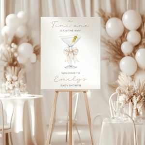 Baby Shower Welcome Sign - Martini Cocktail Theme A Tini One Is On The Way Neutral Beige BS122