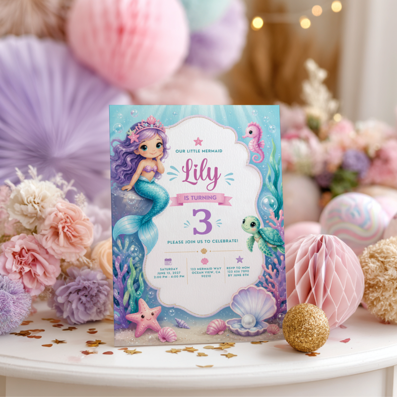 Mermaid Birthday Invitation - Under The Sea Theme L132