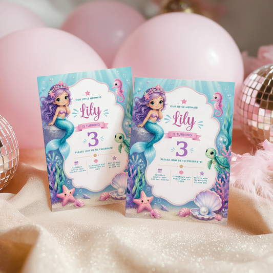 Mermaid Birthday Invitation - Under The Sea Theme L132