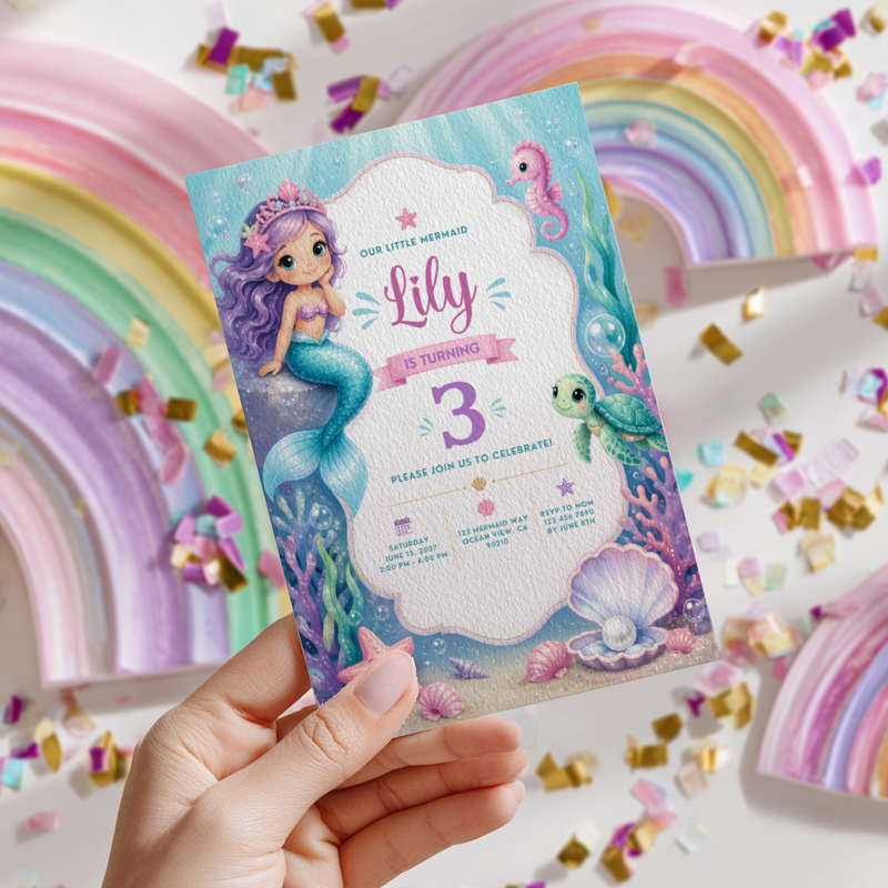 Mermaid Birthday Invitation - Under The Sea Theme L132