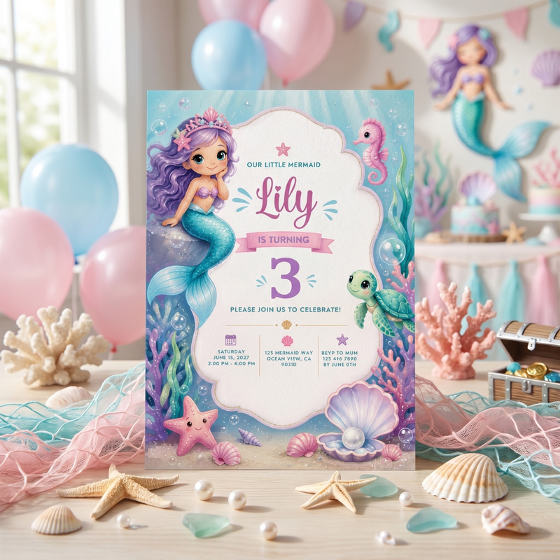 Mermaid Birthday Invitation - Under The Sea Theme L132