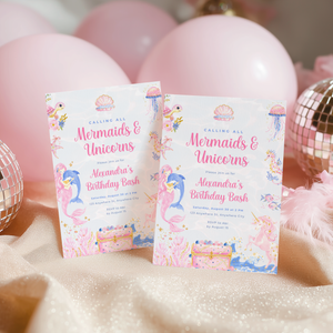 Mermaid and Unicorn Birthday Invitation L101