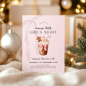Editable Pink Christmas Girls Night Party Invitation Template L27