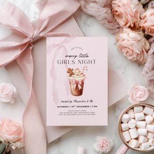 Editable Pink Christmas Girls Night Party Invitation Template L27