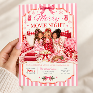 Pink Christmas Movie Night Invitation L180