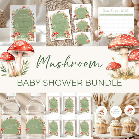 Baby Shower Mega Bundle - Green Mushroom Fall Woodland Forest Little Fungi BS82