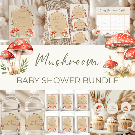 Baby Shower Mega Bundle - Little Fungi Woodland Forest Mushroom Beige BS82