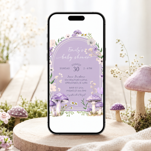 Purple Mushroom Woodland Baby Shower Invitation Bundle BS82