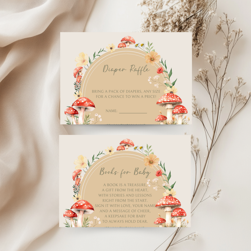 Baby Shower Invitation Bundle - Little Fungi On The Way Fall Mushroom Neutral Beige Forest BS82