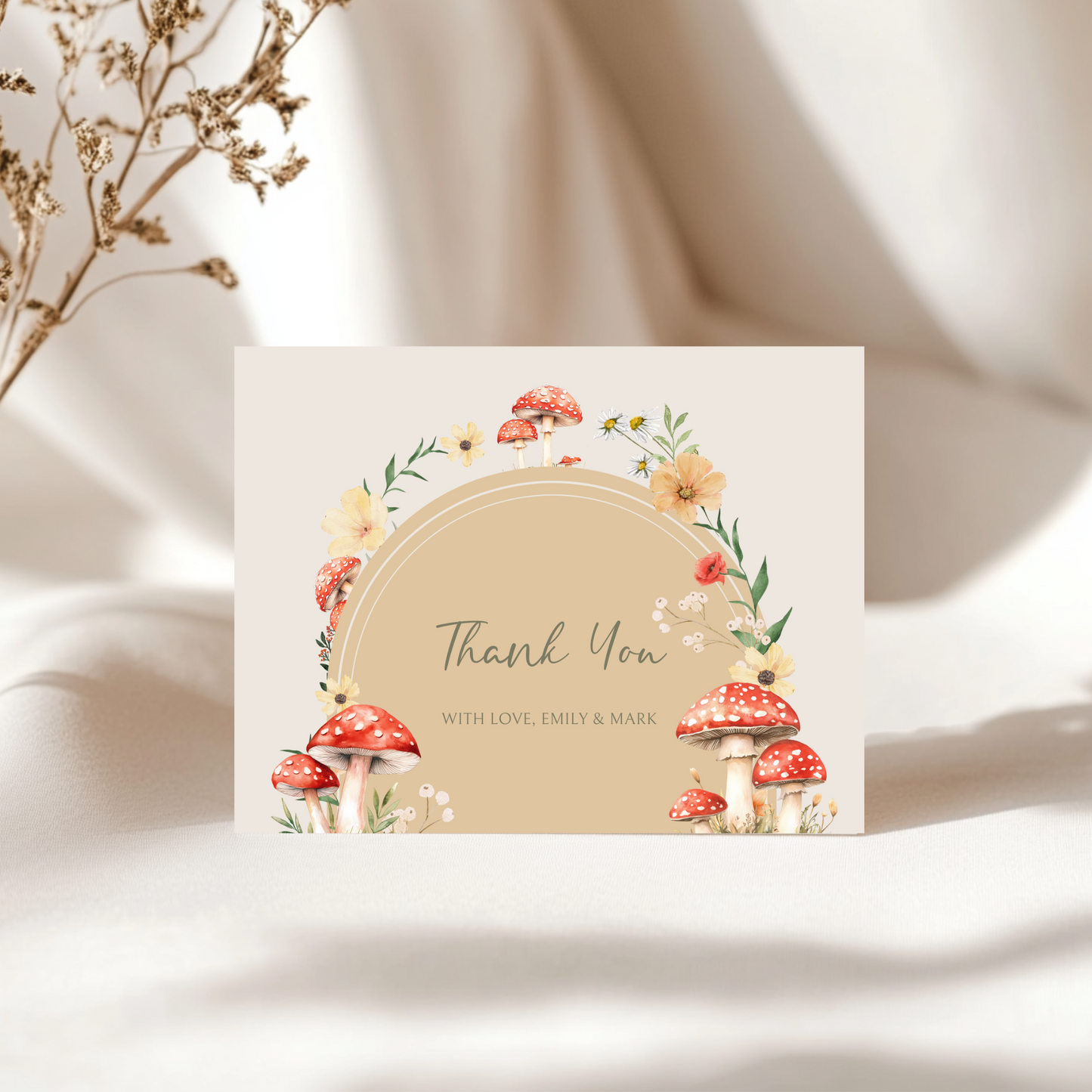 Baby Shower Invitation Bundle - Little Fungi On The Way Fall Mushroom Neutral Beige Forest BS82