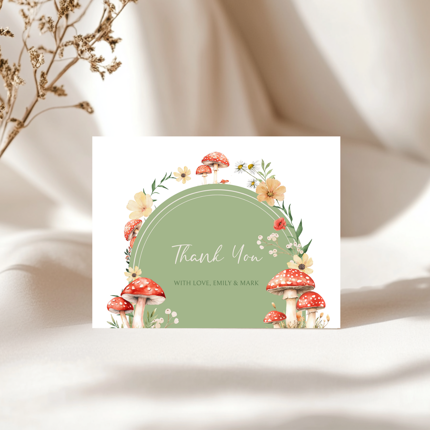 Baby Shower Invitation Bundle - Little Fungi On The Way Green Red Mushroom BS82