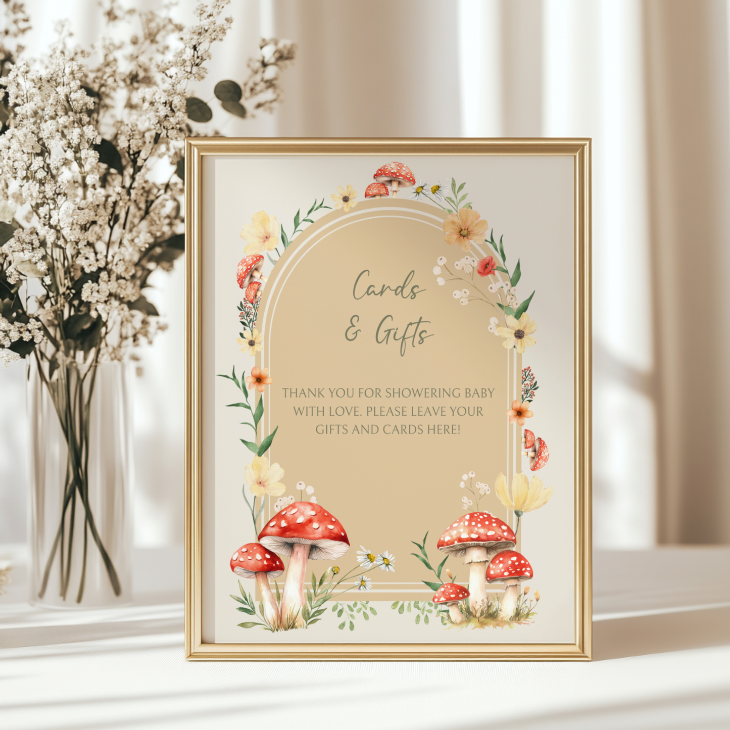 Baby Shower Table Sign Bundle - Little Fungi Neutral Beige Mushroom Woodland Forest BS82