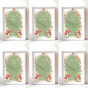 Baby Shower Table Sign Bundle - Green Mushroom Little Fungi Woodland Forest BS82