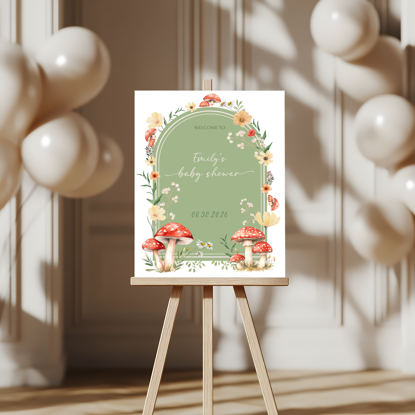 Baby Shower Welcome Sign - Green Mushroom Little Fungi BS82
