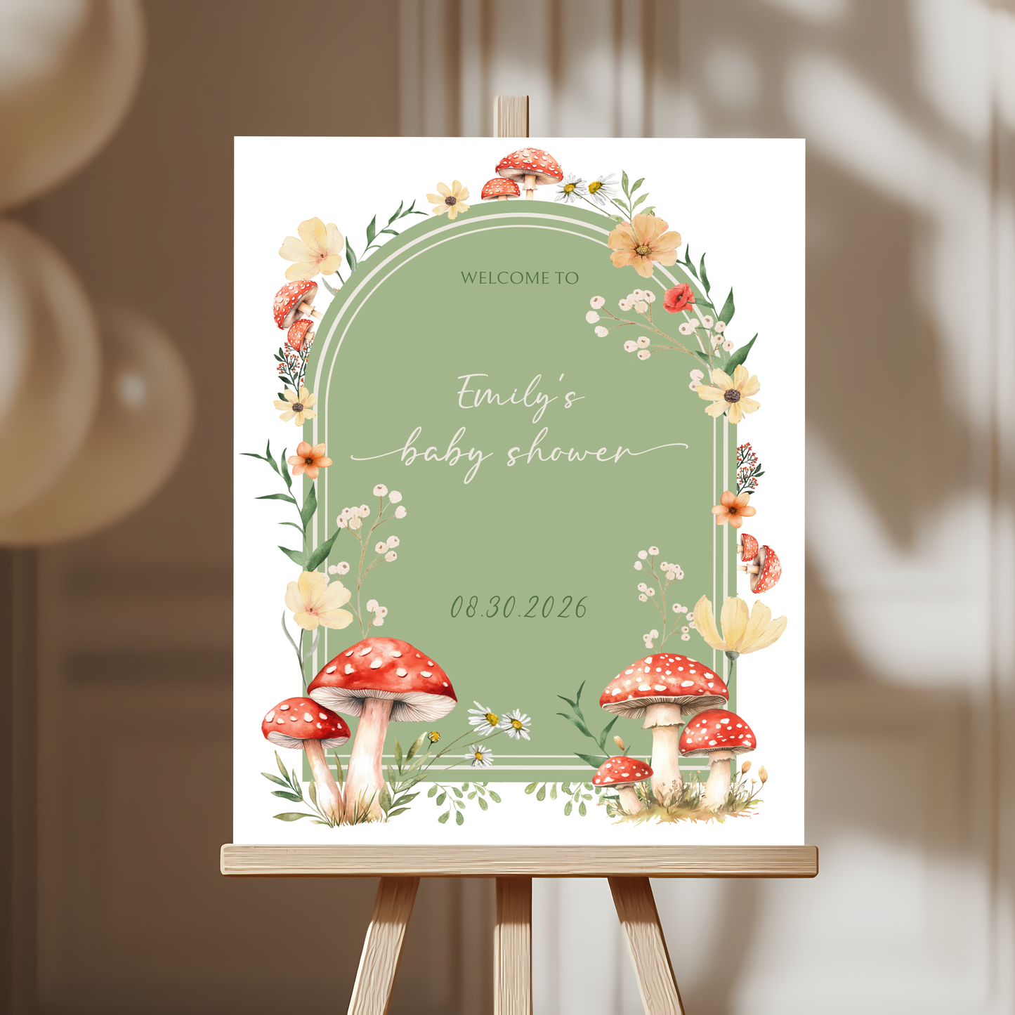 Baby Shower Welcome Sign - Green Mushroom Little Fungi BS82