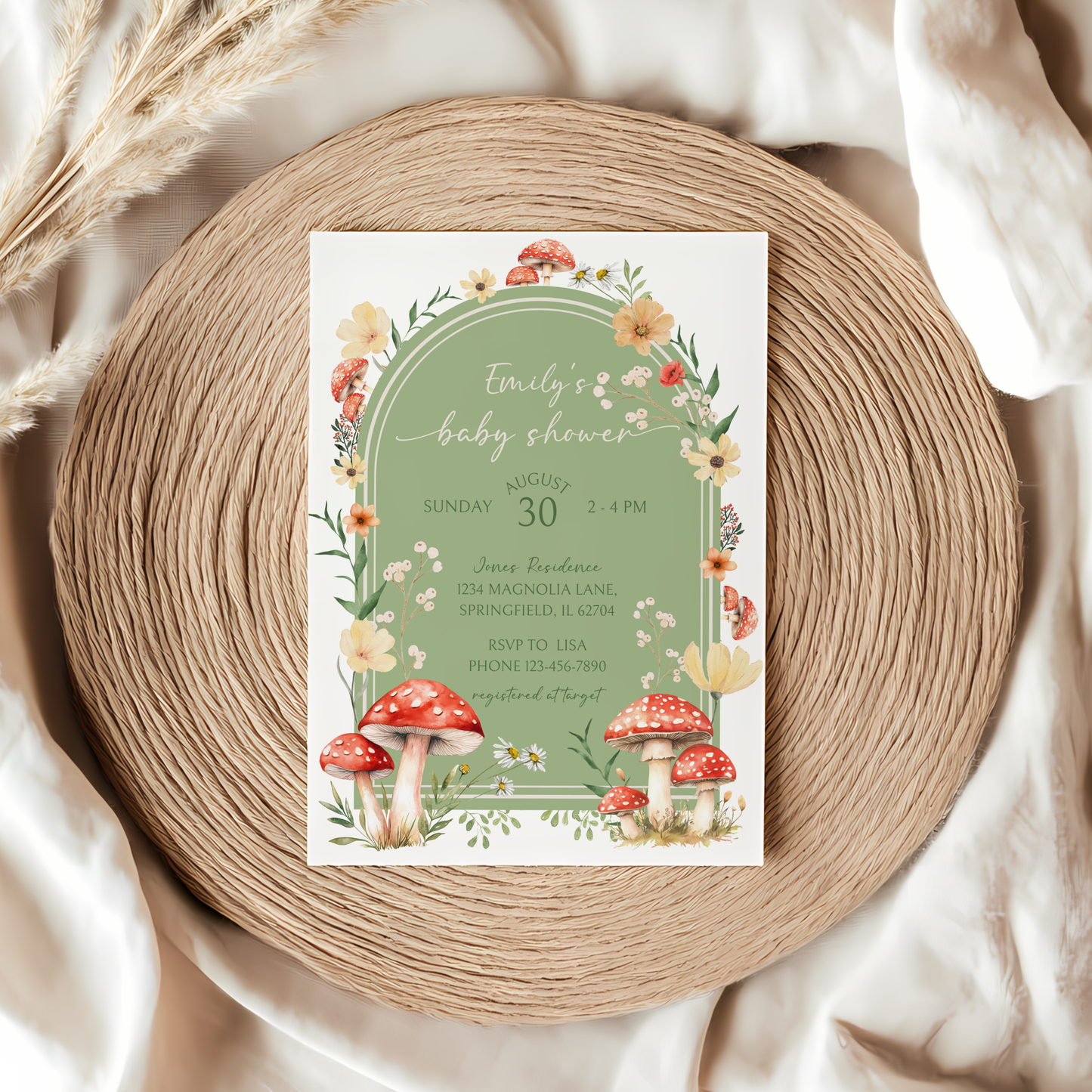 Baby Shower Invitation Bundle - Little Fungi On The Way Green Red Mushroom BS82