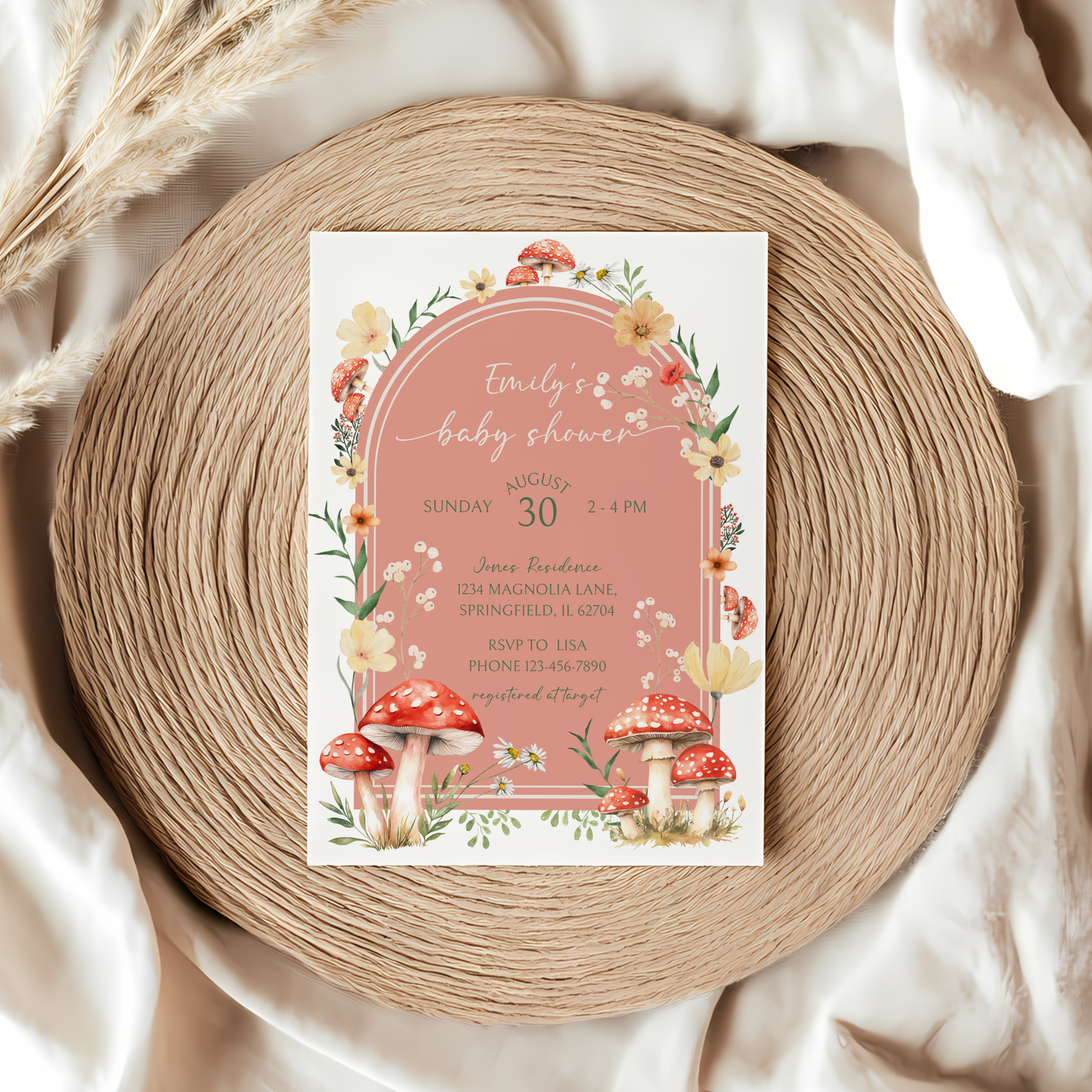 Baby Shower Invitation Bundle - Red Mushroom Little Fungi Enchanted Woodland Forest BS82