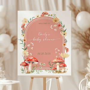 Baby Shower Welcome Sign - Red Mushroom A Little Fungi On The Way Fall Forest BS82